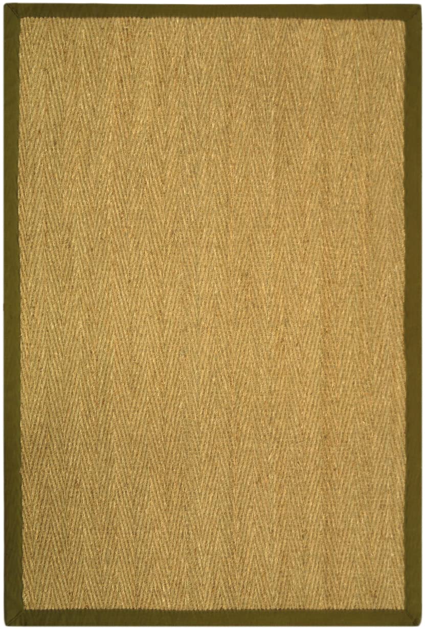 SAFAVIEH Tapis en Fibres Naturelles Salon, Salle à manger, Chambre à coucher - Natural Fiber Collection, Tapis à poil court, Naturel et Olive, 122 X 183 cm
