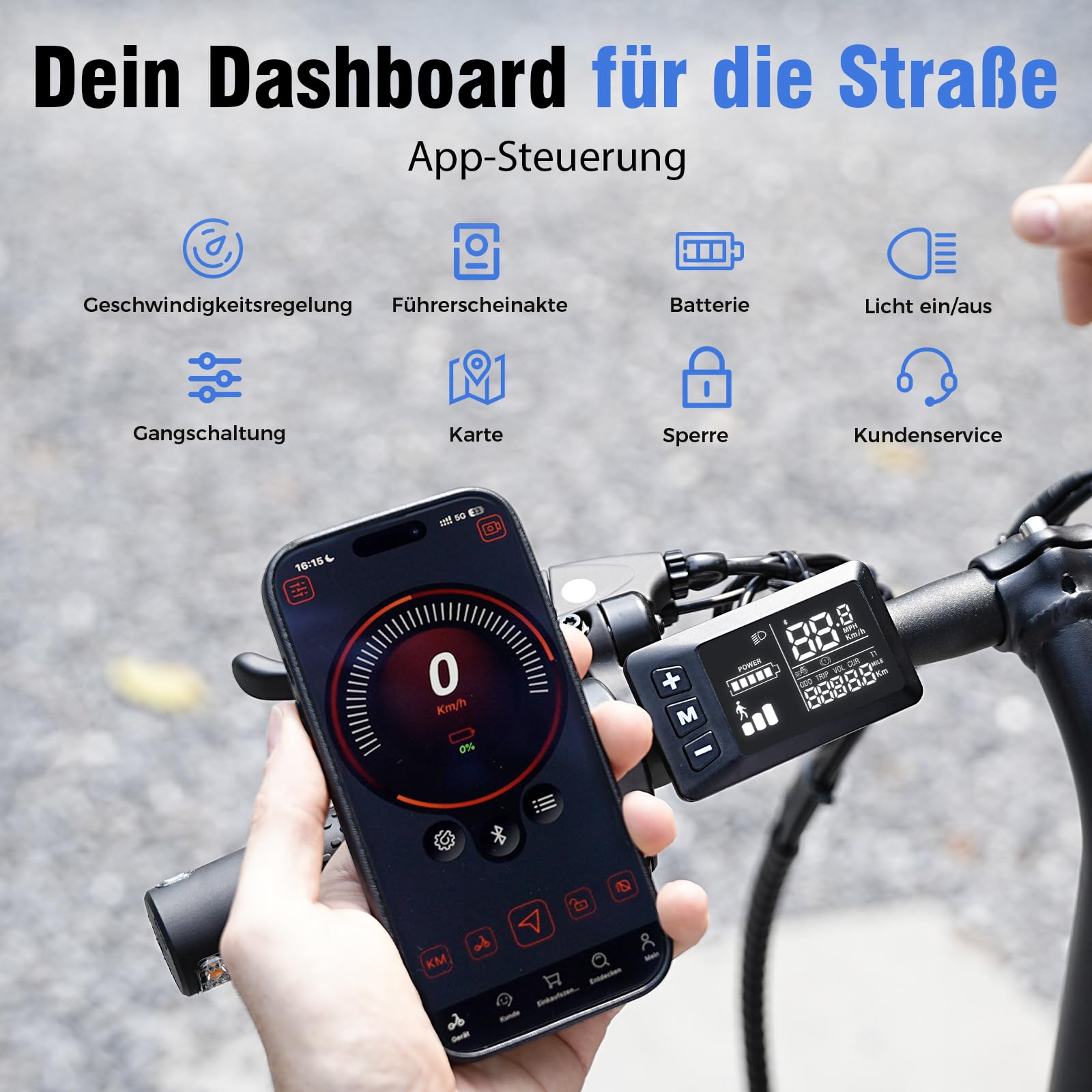iScooter E Scooter mit Straßenzulassung für Erwachsene mit 16*3 Zoll Fat Winterreifen, 70-80km Reichweite ABE Faltbarer Elektroroller, Herausnehmbarer Akku, Korb, Stoßdämpfung, 150 kg Tragkraft, App