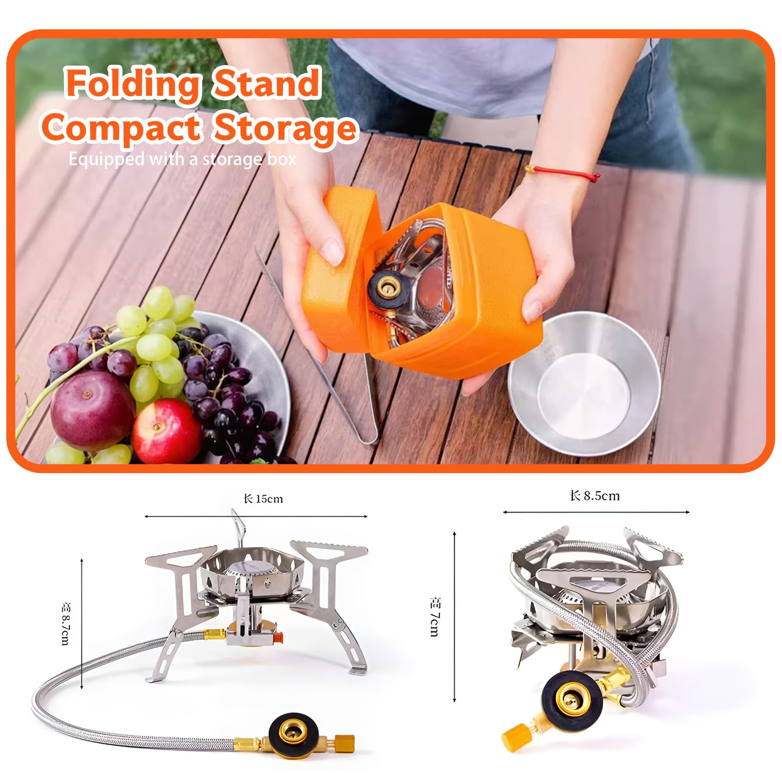 Fornello Da Campeggio A Gas 3900 W | Antivento Con Accensione Piezoelettrica E Adattatori | Portatile Per Barbecue E Picnic