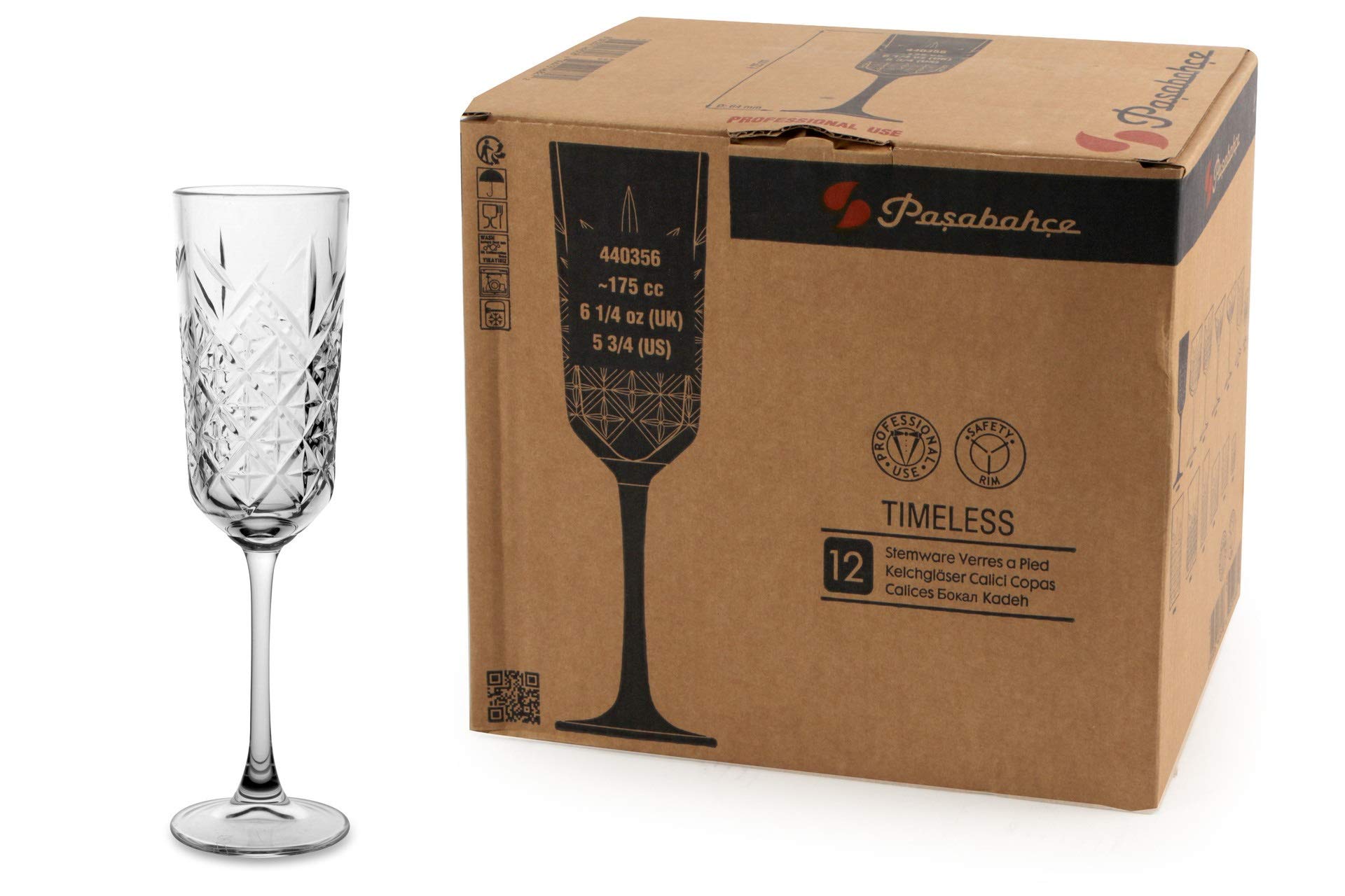 Pasabahce Confezione 12 calici Champagne in Vetro Timeless CL 17,5 cm 24h