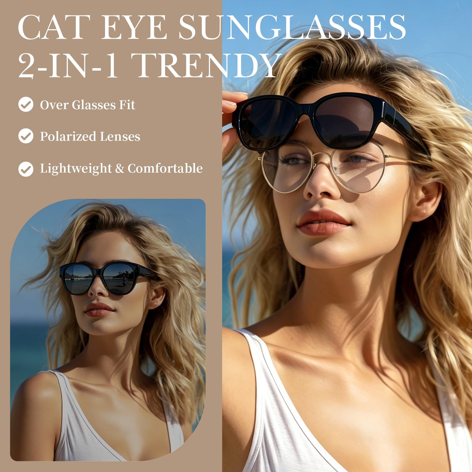 2 Stück Sonnenbrille Über Normale Brille, Polarisierte Überzieh Sonnenbrille Herren und Damen, Modische Blendfreie Sunglasses mit UV400 Schutz Ultra für Brillenträger
