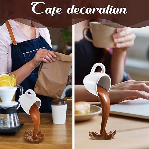 Miniatura 4 de Jetec Taza de café flotante para derramar, decoración artística para decoración del hogar, amantes del café (flotante marrón)