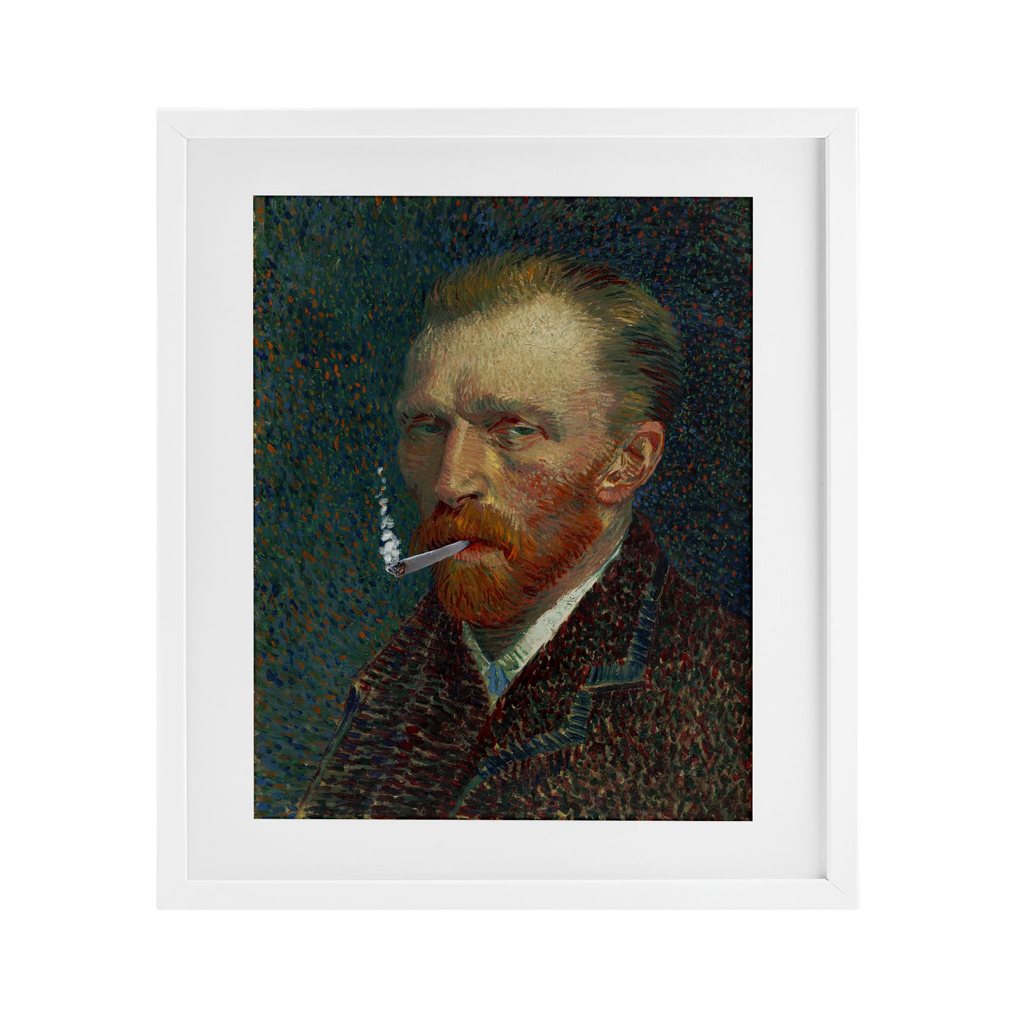 Portrait de Van Gogh sous verre tableau décoration cadre blanc fumé