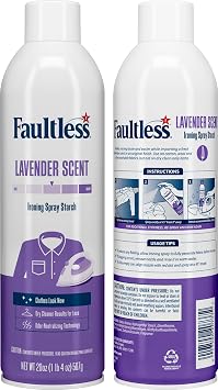 Faultless Lavender Spray Starch 20 Oz Cans For A Smooth Iron Glide On Clothes & Fabric Even Spray, Easy Iron Glide, No Residue (Pack of 2)