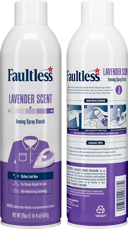 Faultless Lavender Spray Starch 20 Oz Cans For A Smooth Iron Glide On Clothes & Fabric Even Spray, Easy Iron Glide, No Residue (Pack of 2)