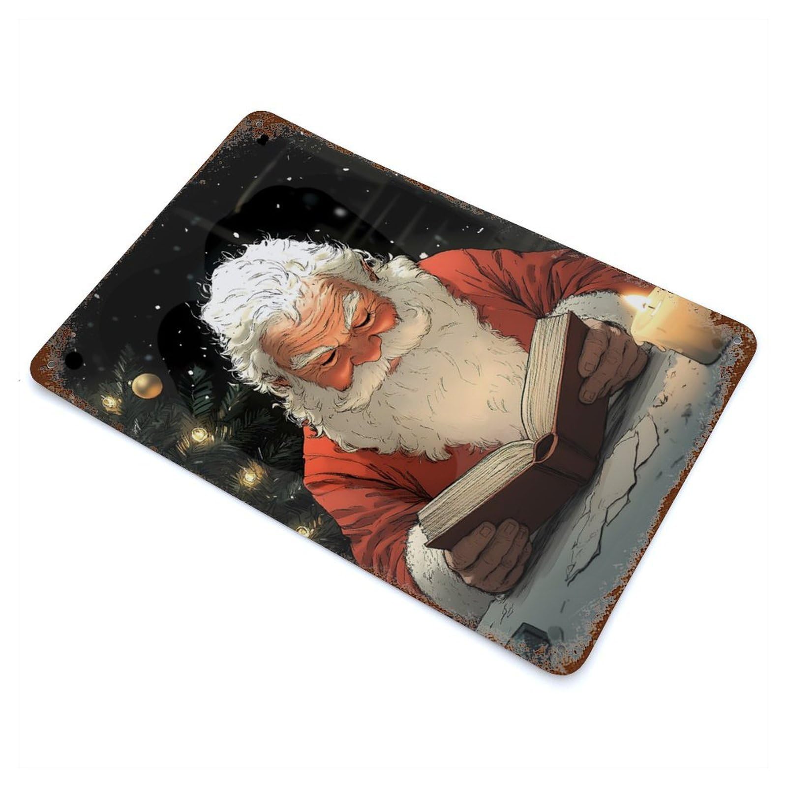 Santa Claus Reading by Candlelight Christmas Vintage Metal Tin Sign 11.8"x7.9", Ideal for Cafe, Home Bar And Lounge Decor