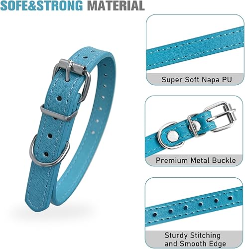 Miniatura 3 de Collares para mascotas  Collares de cuero para perros pequeños  Collar de identificación ajustable de 12 colores para cachorros, perros de raza