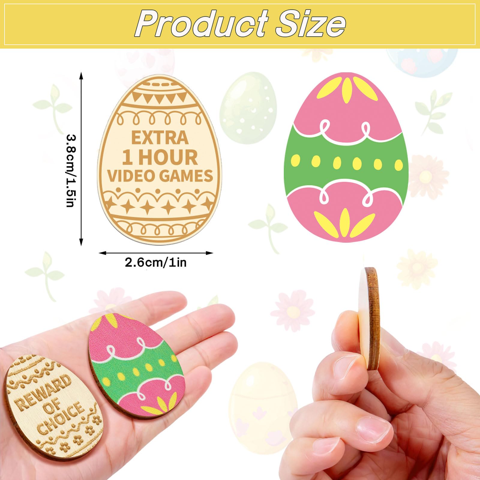 Jansun 24PCS Easter Egg Tokens, Easter Egg Fillers Wooden Easter Reward Tokens Tokens Coins with 24 Different Engraved Sayings for Unique Family Easter Egg Hunt Activities