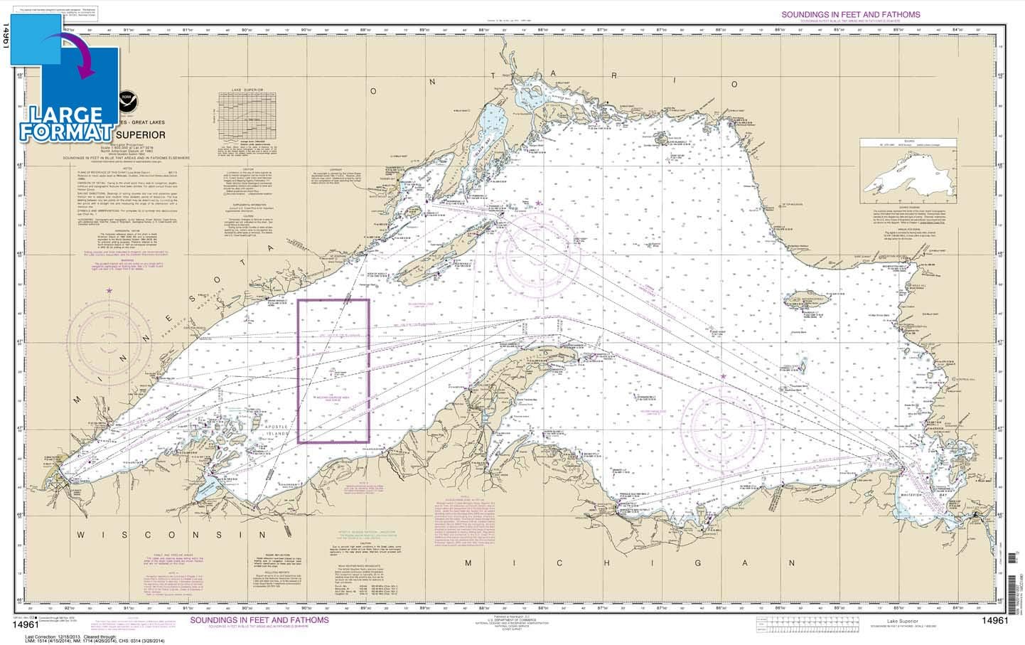 Paradise Cay Publications, Inc. Large Format NOAA Chart 14961: Lake Superior (Mercator Projection) (42" x 66")