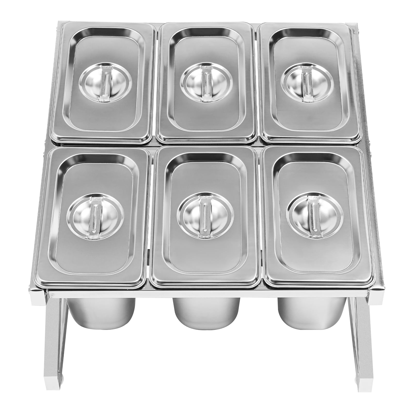 ACNAO 14-25.6in Expandable Condiment Food Prep Station Center with 6 Pans and 6 Lids, Inclined Expandable Spice Rack Set, Salad Bar Buffet Station Spice Rack for Homes, Buffets, Cafes, Food Trucks