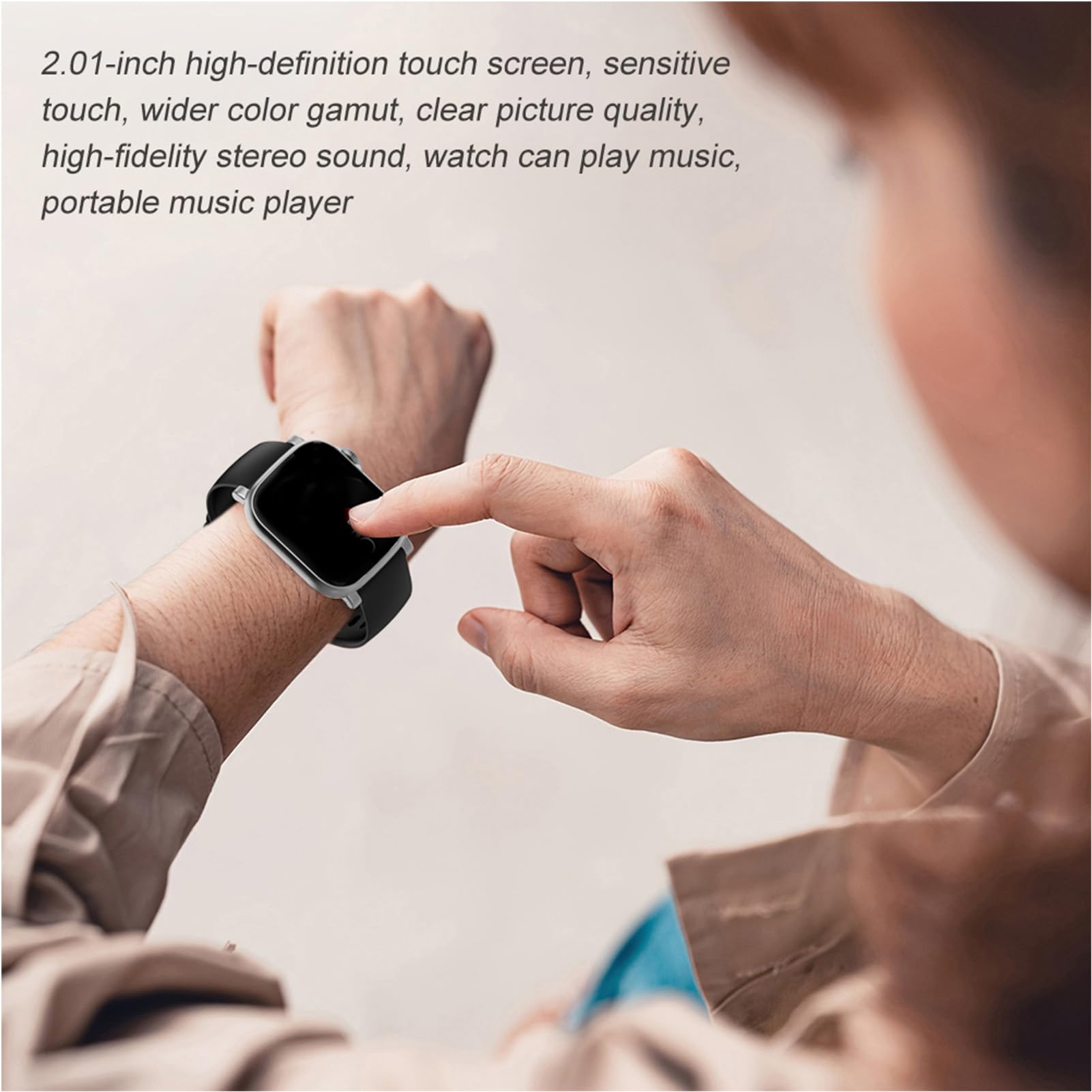 Montre Intelligente avec Lecteur de Musique, écran Tactile HD 2,01 Pouces, Batterie 800 MAh, BT 5.4, Lecteur MP3 MP4, Montre de Sport avec Modes Sportifs, Moniteur de Fréquence (64G)