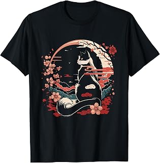 Cat Japan Style Funny Cat Gift Retro Vintage Funny Cat T-Shirt for Men Women Girls Kids