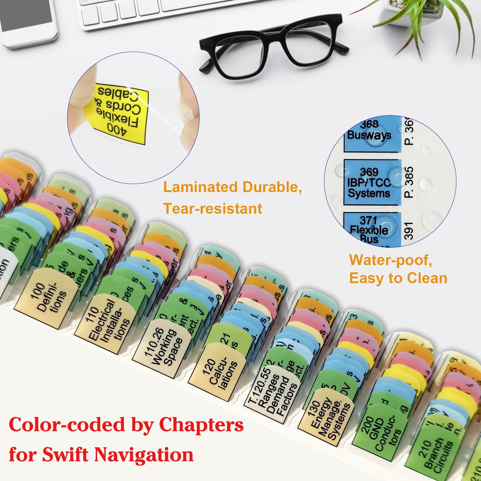 Onglets d'index en plastique pour NEC 2026 (livre non inclus), 152 onglets imprimés + vierges, code couleur et durable, avec index de page/tableau des fils et guide de formule/autocollants de