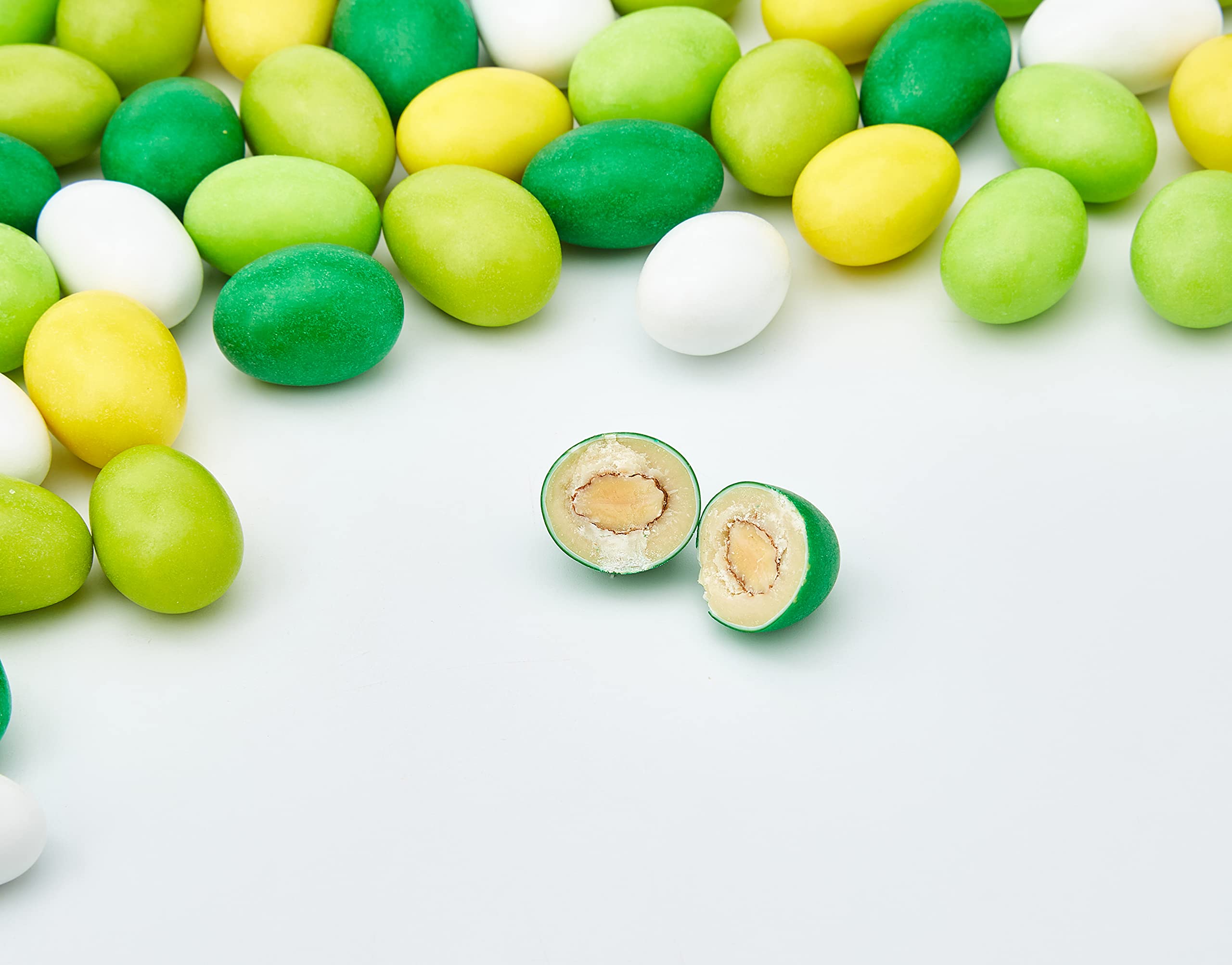 Buratti Confetti con Mandorle Tostate Ricoperte di Cioccolato, Bianco ai Molteplici Gusti, Tenerezze Sfumè Verde - 1000 g (Confezione da 2)