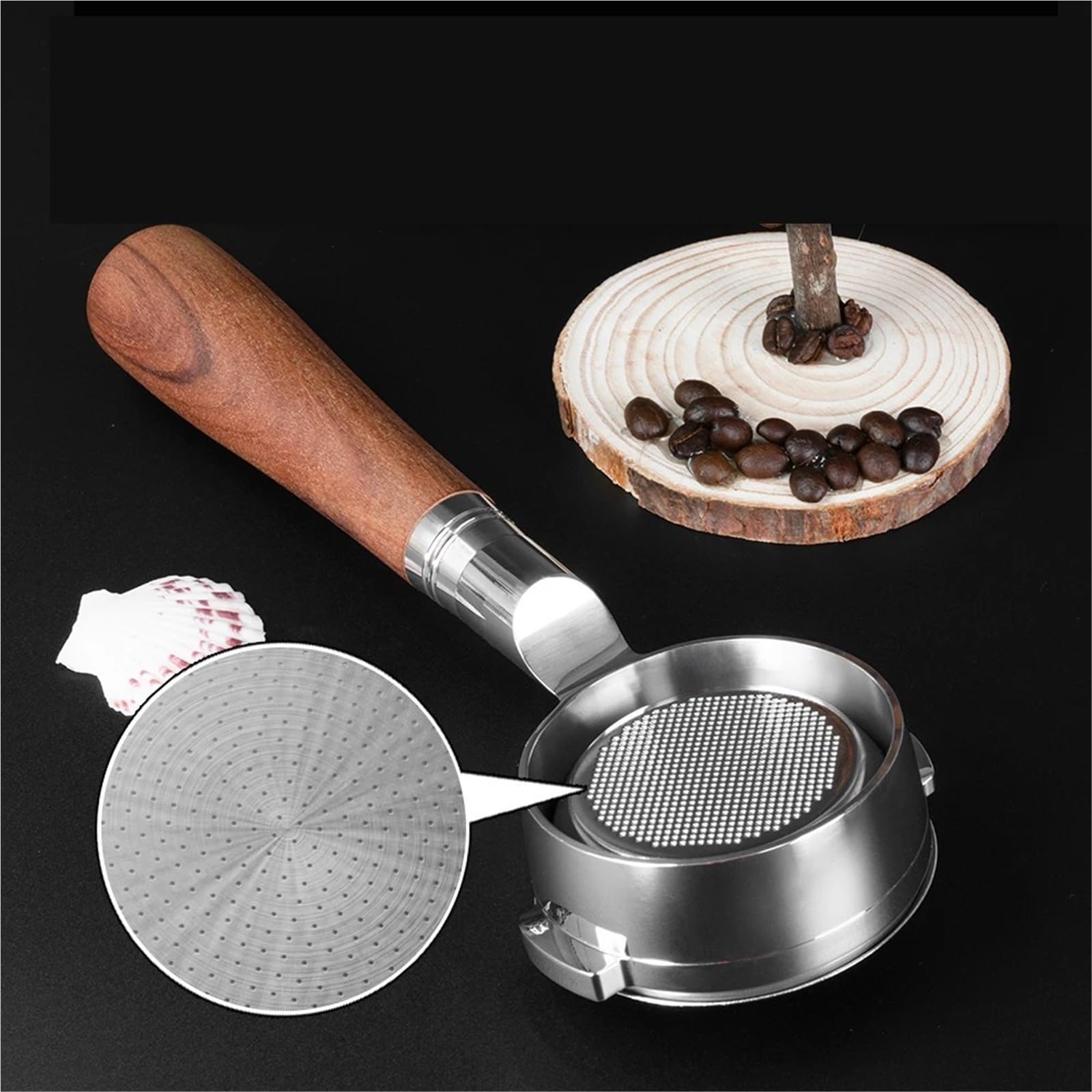 Portafiltro sin fondo de 58 mm con mango madera, compatible cafeteras domésticas y oficina (1 unidad) Para Café