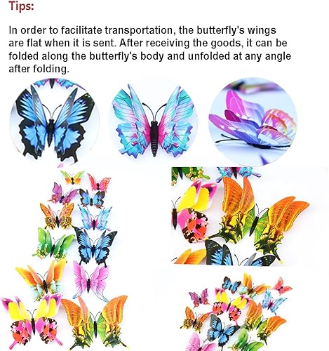 Miniatura 4 de 24 calcomanías de pared de mariposa 3D con mariposas, calcomanías de pared extraíbles, cola de fénix colorida, decoración de mariposa de doble ala