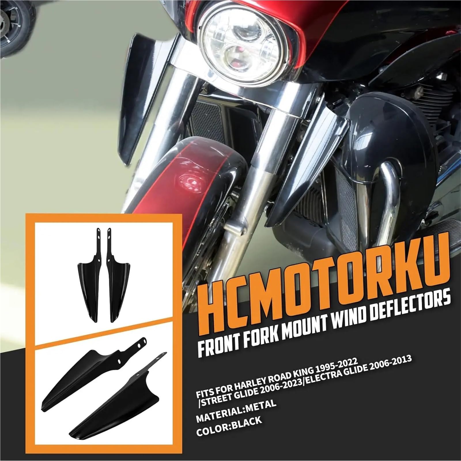 powietrzadeflektor Czarne osłony przeciwwiatrowe mocowane do przedniego widelca, pasujące do Harley Touring Road King Street Glide Electra 1995-2023 Deflektor motocykla