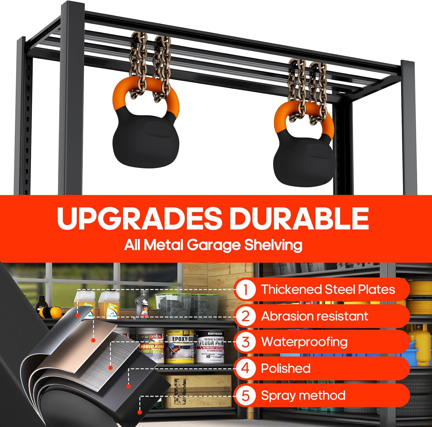 Heavy Duty 5-Tier Garage Storage Shelving Unit, Boltless Metal Rack for Garage Organization, Adjustable Freestanding Steel Shelf, Black, 76H x 60W x 24D
