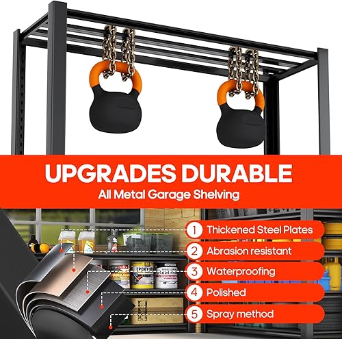 Miniatura 7 de Estantería de almacenamiento de garaje de 5 niveles resistente, estante de metal sin pernos para organización de garaje, estante de acero