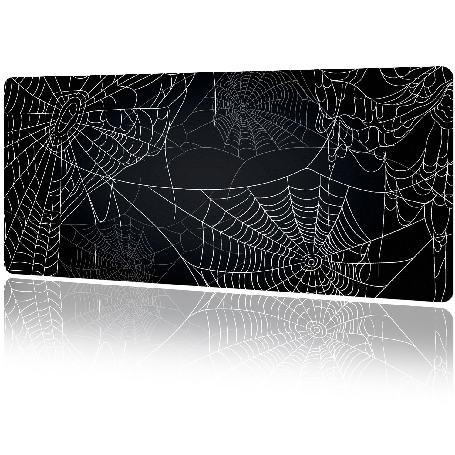 MAYCARI Halloween Cute Spider Webs Mouse Pad Kawaii Cartoon Funny Spirit Extended Desk Mat Non-Slip Rubber Baseb Large Black White Mousepad for Desk