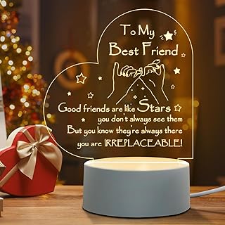 Afterprints Friendship Gifts - Engraved Heart-Shaped Night Light, Best Friend Birthday Gifts for Women, Girls Friends, Christmas Gift for Friends, Acrylic Night Lamp