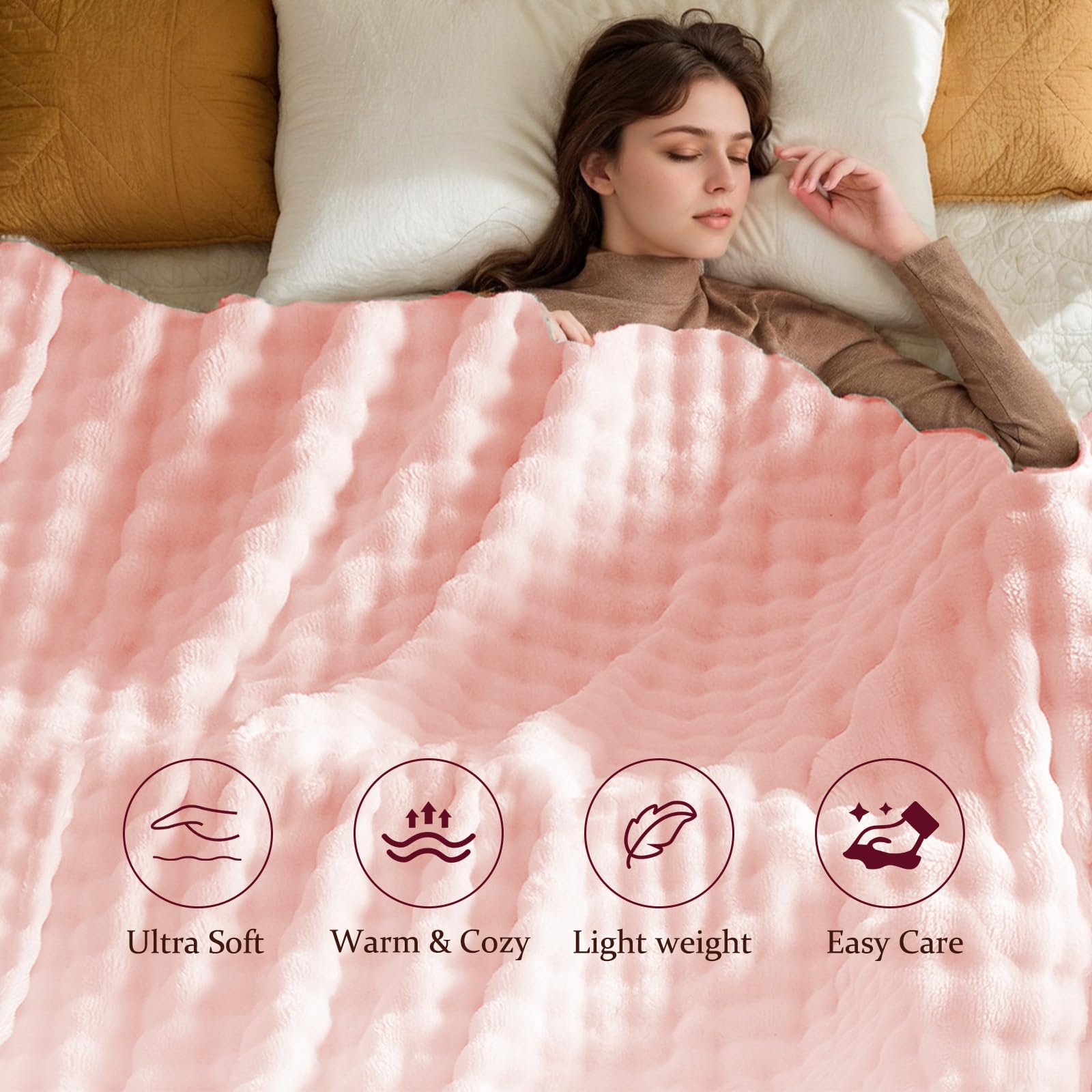 SHANNA Super Soft Warm Milk Velvet Cozy Bubbles 450 GSM Blankets Throws for Sofa Large Fluffy Versatile Blanket Bed Throw for Bedroom Couch - Image 2