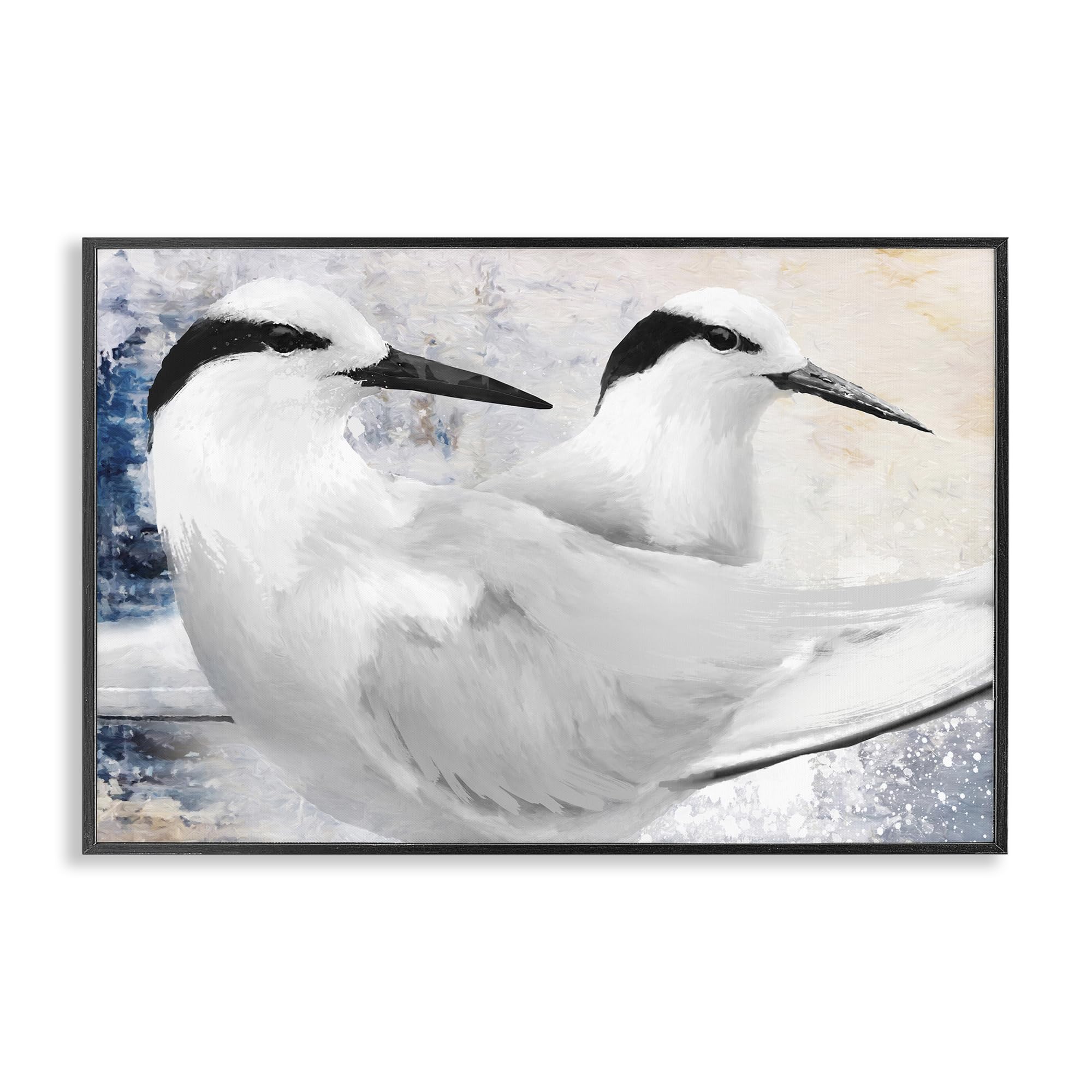Stupell Industries Midnight Black (Textured) Black Naped Tern Nature Bird Floral, 20 X 30 Inch Framed Giclée Print