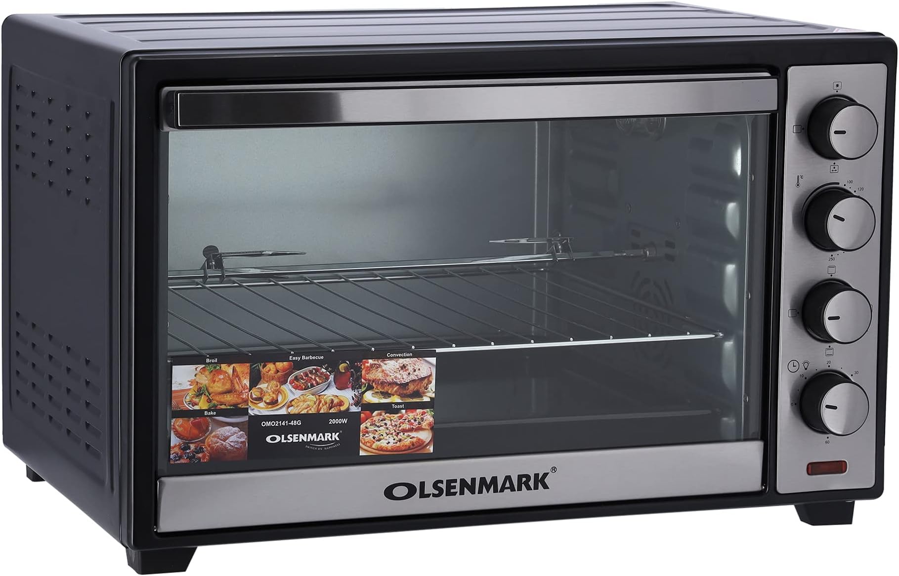 Olsenmark Electric Oven with Convection and Rotisserie, 47L - 4 Stage for Heating and Rotisserie - 60 Minute Timer with Bell - 2000W Powerful Motor - Auto Shut Off | 2 Years Warranty