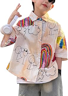 Ropa de ciclismo para niños talla niño, camiseta informal con estampado de garabatos para niños, cómoda, para uso diario, camiseta ligera de verano/primavera, camiseta para niños 140