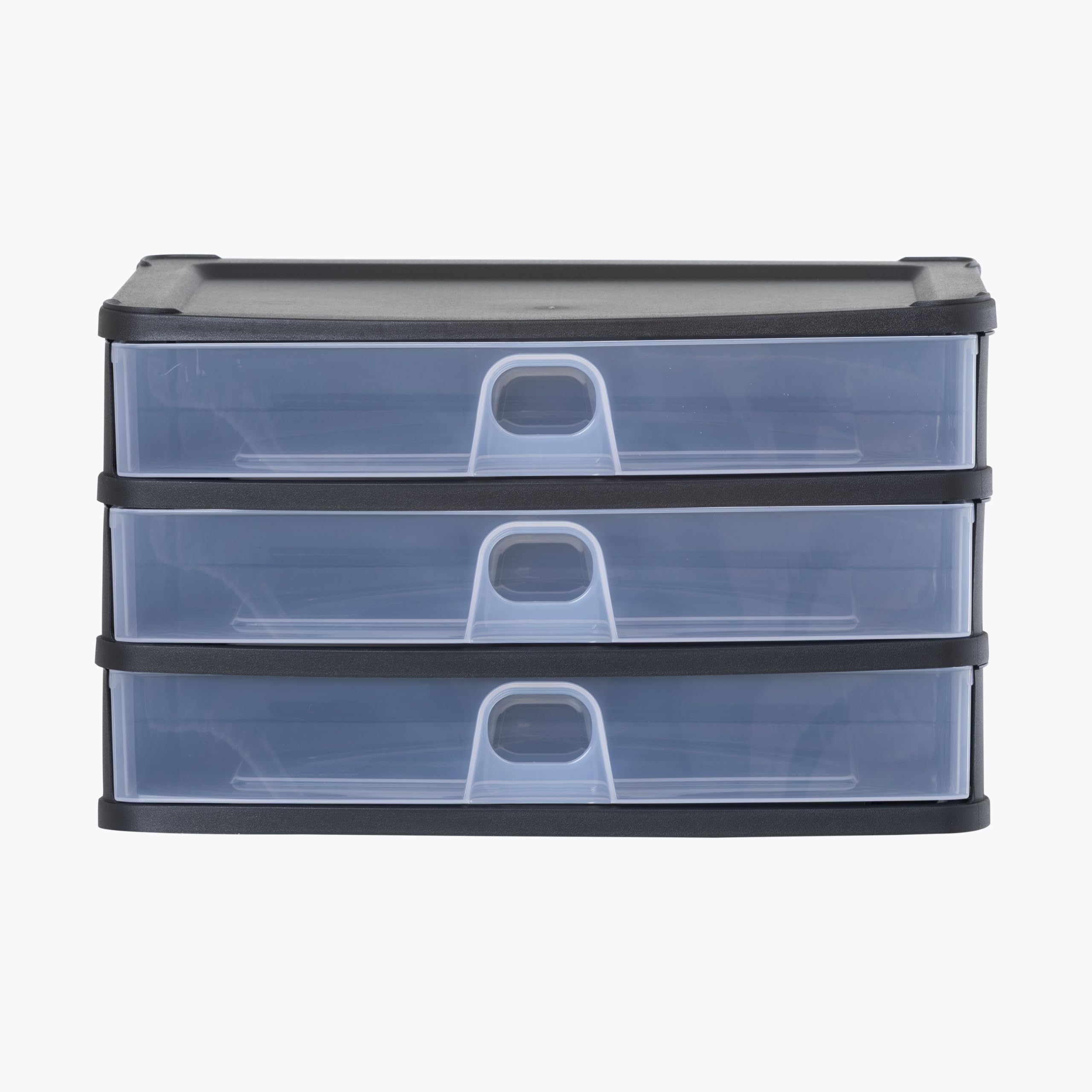 Wham Black/Clear Organise 3 Drawer Medium Plastic Storage Unit | 3 X Shallow Drawers | Slimline Design | Ideal For Office, School & Home Storage | Fits A4 | Made In Uk