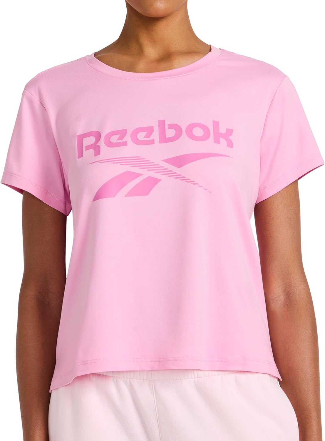 Reebok Womens Lockup Striped Cropped Crewneck T-Shirt