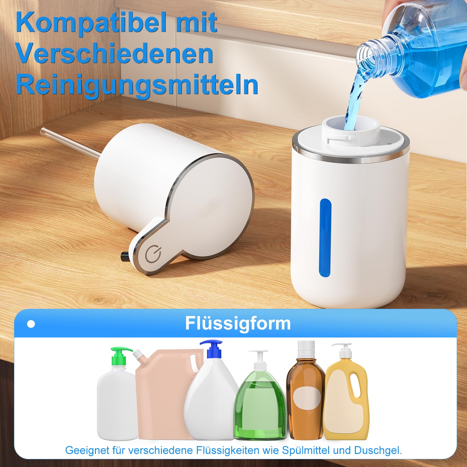 Amyzavls Seifenspender Automatisch für Flüssigetyp, Wandbefestigung Berührungslos Elektrischer Seifenspender mit Sensor, 4-stufige, USB Wiederaufladbar, 380ml, für Bad, Küche und Toilette, Perlweiß