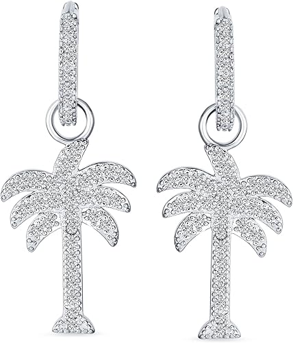 Miniatura 2 de Hawaiian Nautical Pave Cubic Zirconia CZ Tropical Beach Vacation Palm Tree Earrings Necklace Pendant Anklet For Women Yellow 14K Gold Plated .925