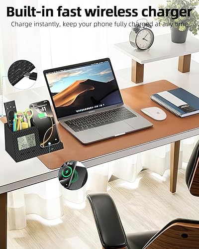 Miniatura 2 de Soporte multifuncional para bolígrafo y organizador para escritorio con cargador inalámbrico, termómetro digital para interiores y medidor de