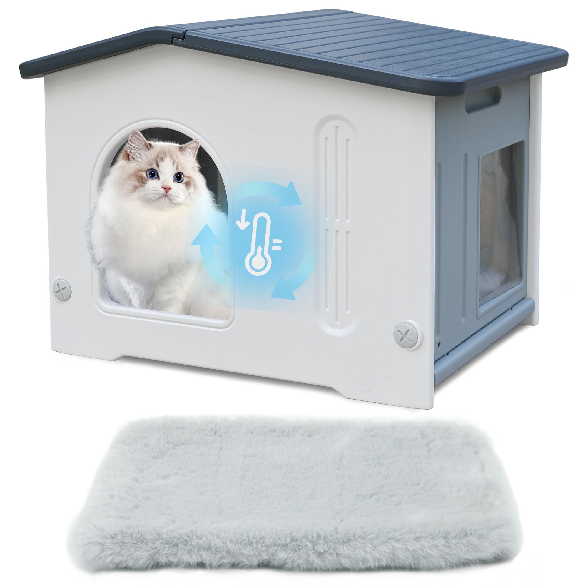 Outdoor Katzenhaus mit Kissen, Wetterfestes Hölzernes Hausti