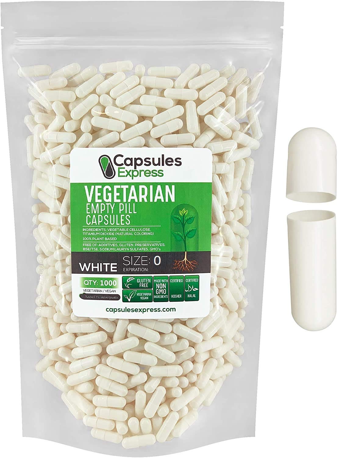 XPRS Nutra Size 0 Empty Capsules - Empty Vegan Capsules - Capsules Express Vegetarian Empty Pill Capsules- DIY Vegetable Capsule Filling- Veggie Pill Capsules Empty Caps (1000 Count, White)
