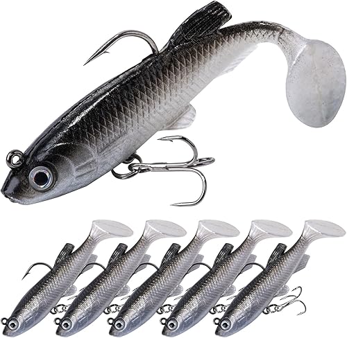 Goture Señuelos de pesca suaves, señuelos de cola en T, señuelos de pesca Minnow Big Tail con cabeza de plantilla, señuelos de camarón suave,