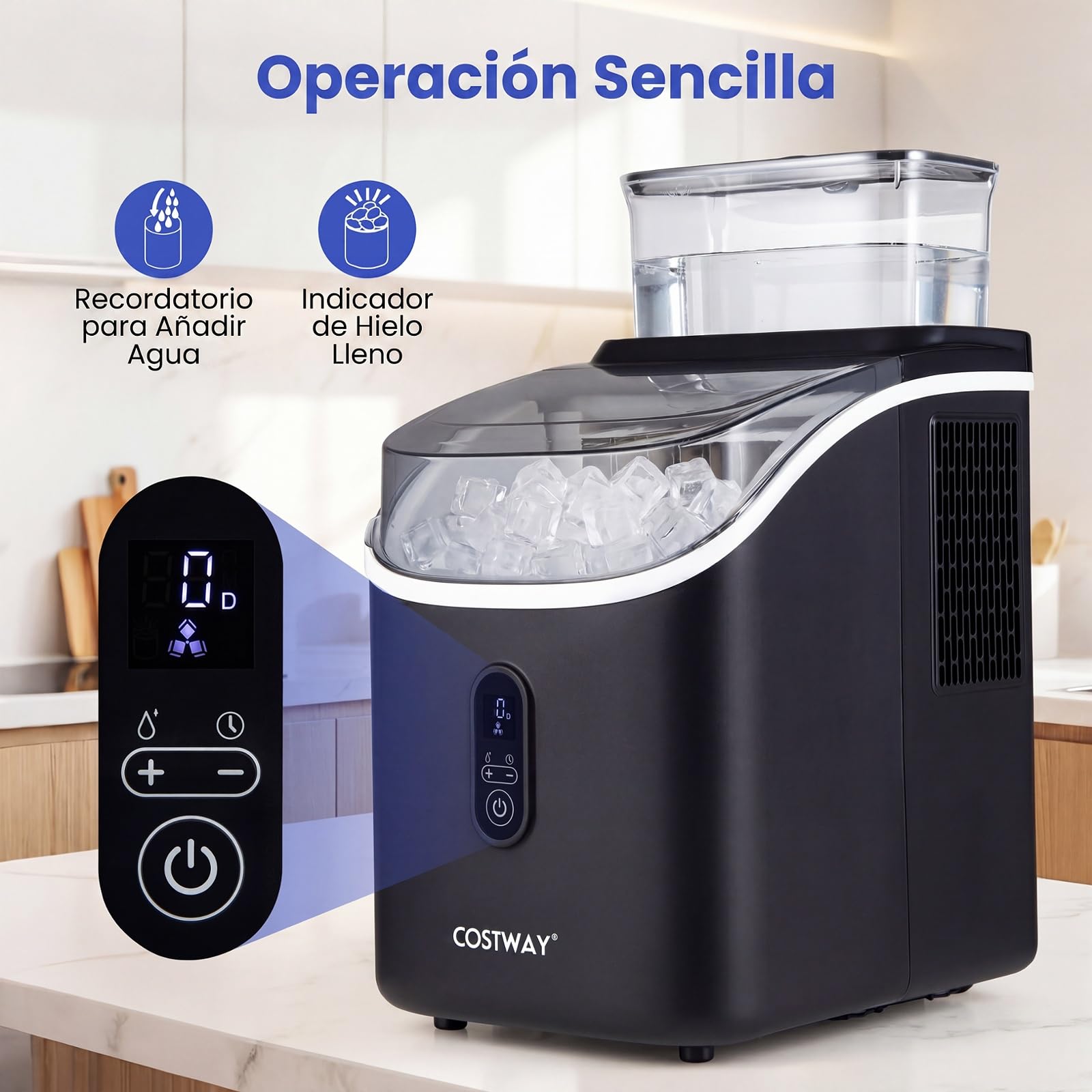 COSTWAY Máquina de Hielo para Encimera con Depósito Externo, 15 kg/Día (Negro)