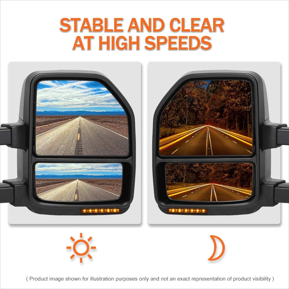 [Pair] Power Heated Tow Towing Mirrors Side Mirrors w/Amber LED Signal Compatible with Ford Super Duty 99-07,Black