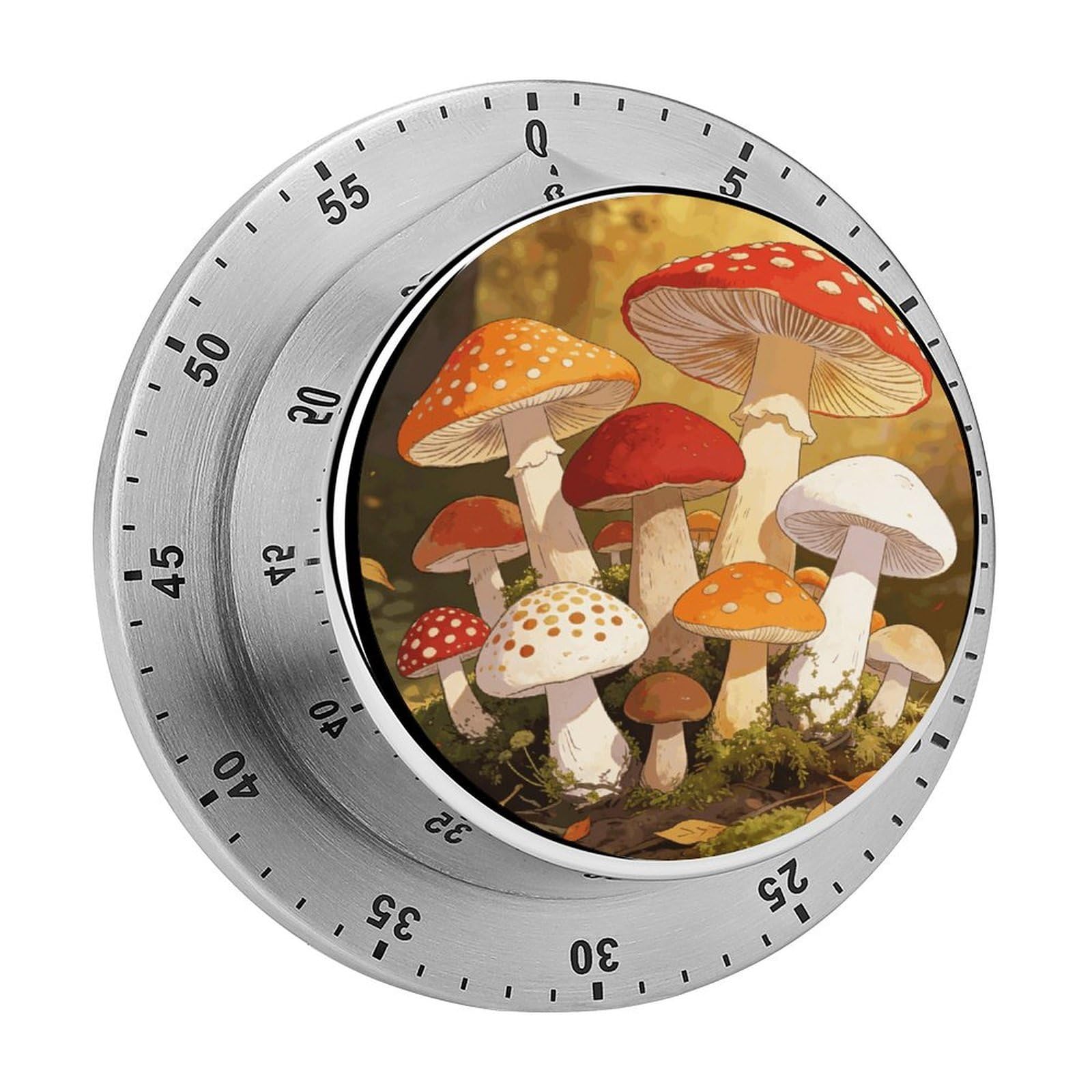 Mushroom Art Timer Exquisite Stainless Steel Body Desk Visual Timer with Loud Alarm 60-Minute Mechanical Countdown Timers Magnetic Backing Cooking Kitchen Timers for Work