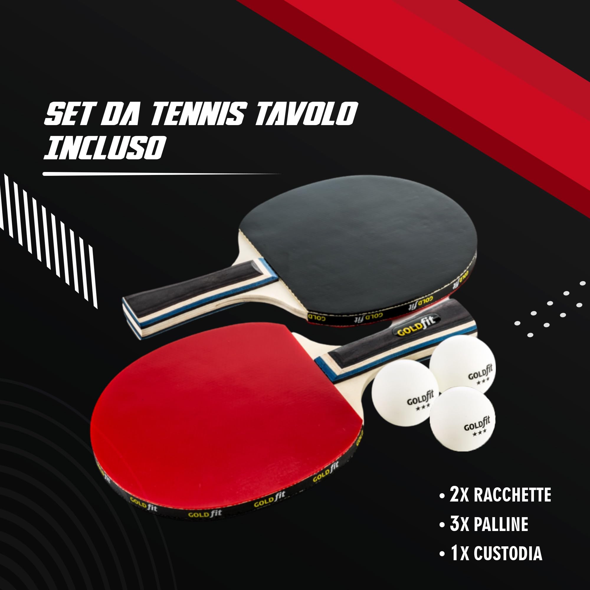 Racchetta ping pong con 2 racchette da ping pong professionale, ideale per principianti e professionisti, completo di 3 palline, per gioco all'aperto e competizioni, con protezione pratica