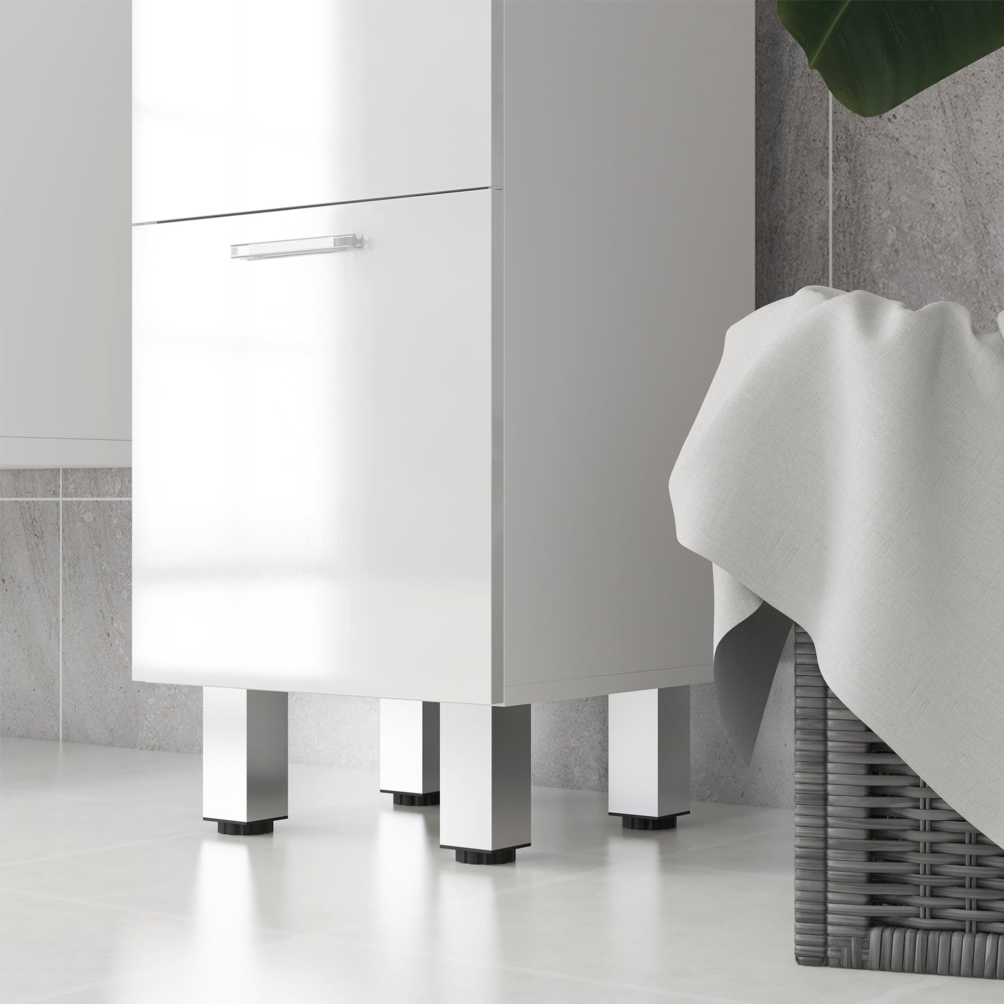 kleankin Mobile Bagno Salvaspazio con 4 Cassetti e Base Rialzata, Mobiletto da Bagno in Legno con Piedini, 30x30x93 cm, Bianco