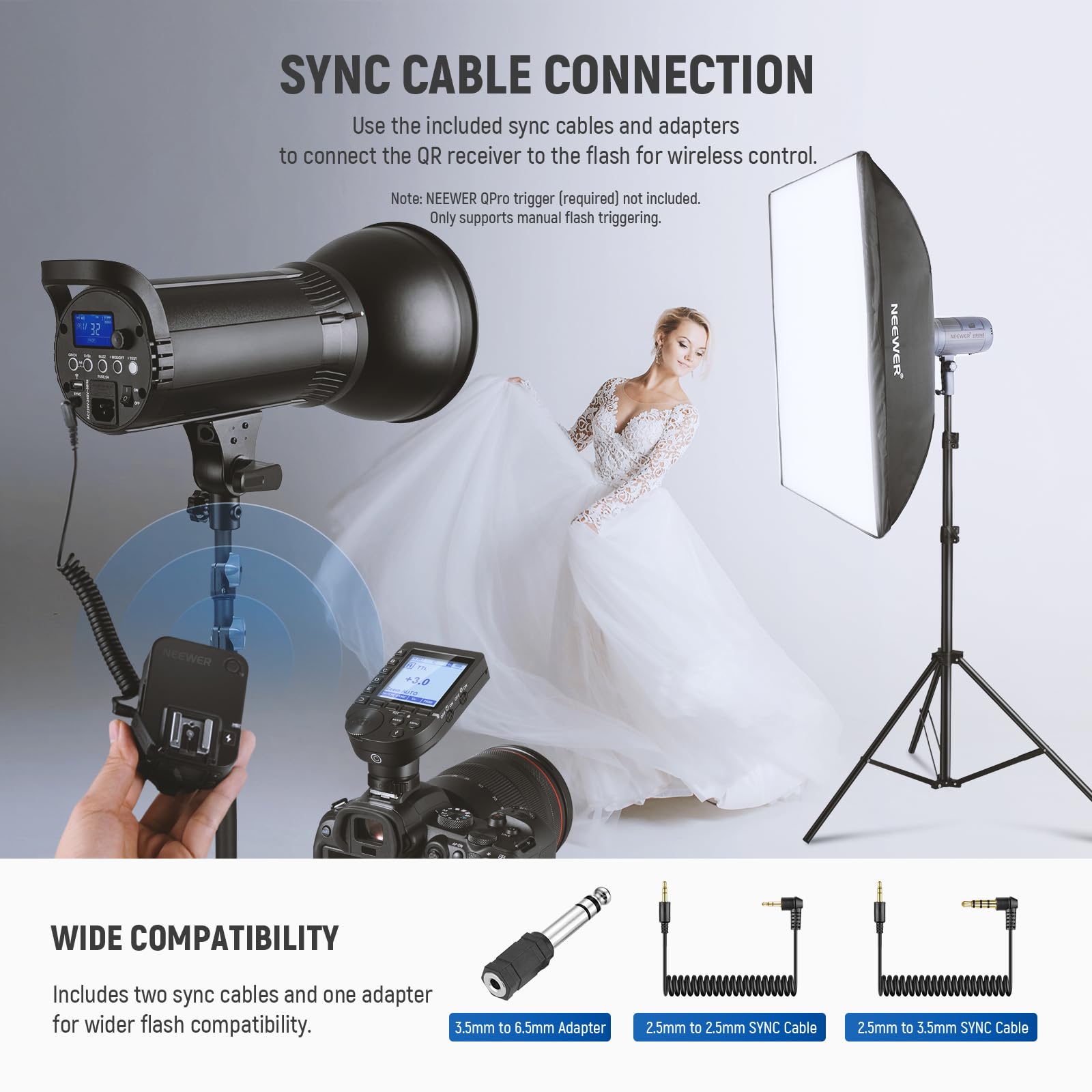 NEEWER QR 2,4G Funk Blitzempfänger für NEEWER QPRO-C,QPRO-N,QPRO-S Auslöser Einzelkontakt mit 2,5mm Synchronisierungsanschluss,Hot Shoes,1/4" Gewinde,für Godox Yongnuo NEEWER Vision4 S101 NW700