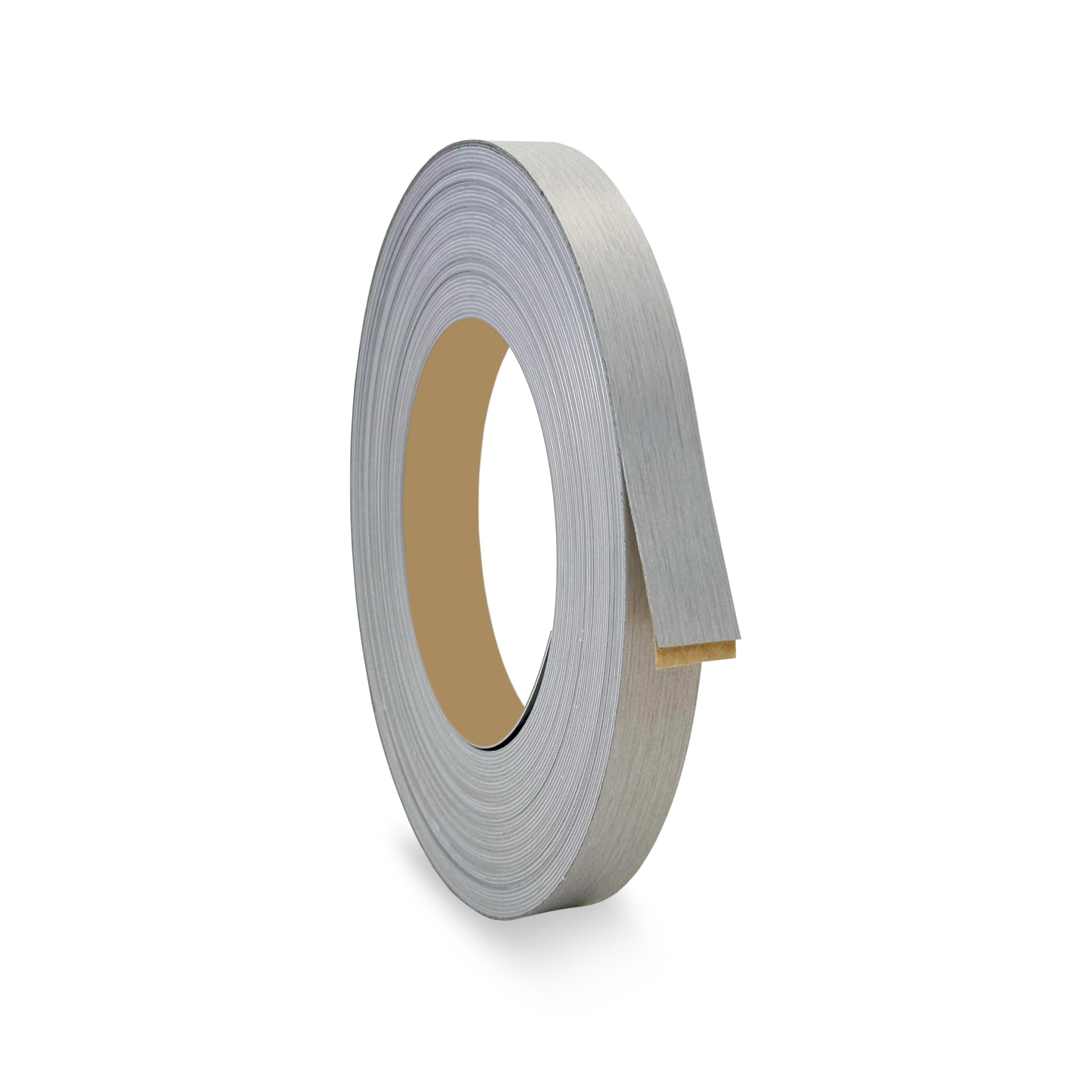Brushed Silver 5/8 inch x 25 ft PVC Edge Banding Peel Stick Tape Adhesive Metal Edging Veneer Furniture Aluminum Trim MDF Wood Cabinet Flexible Strip