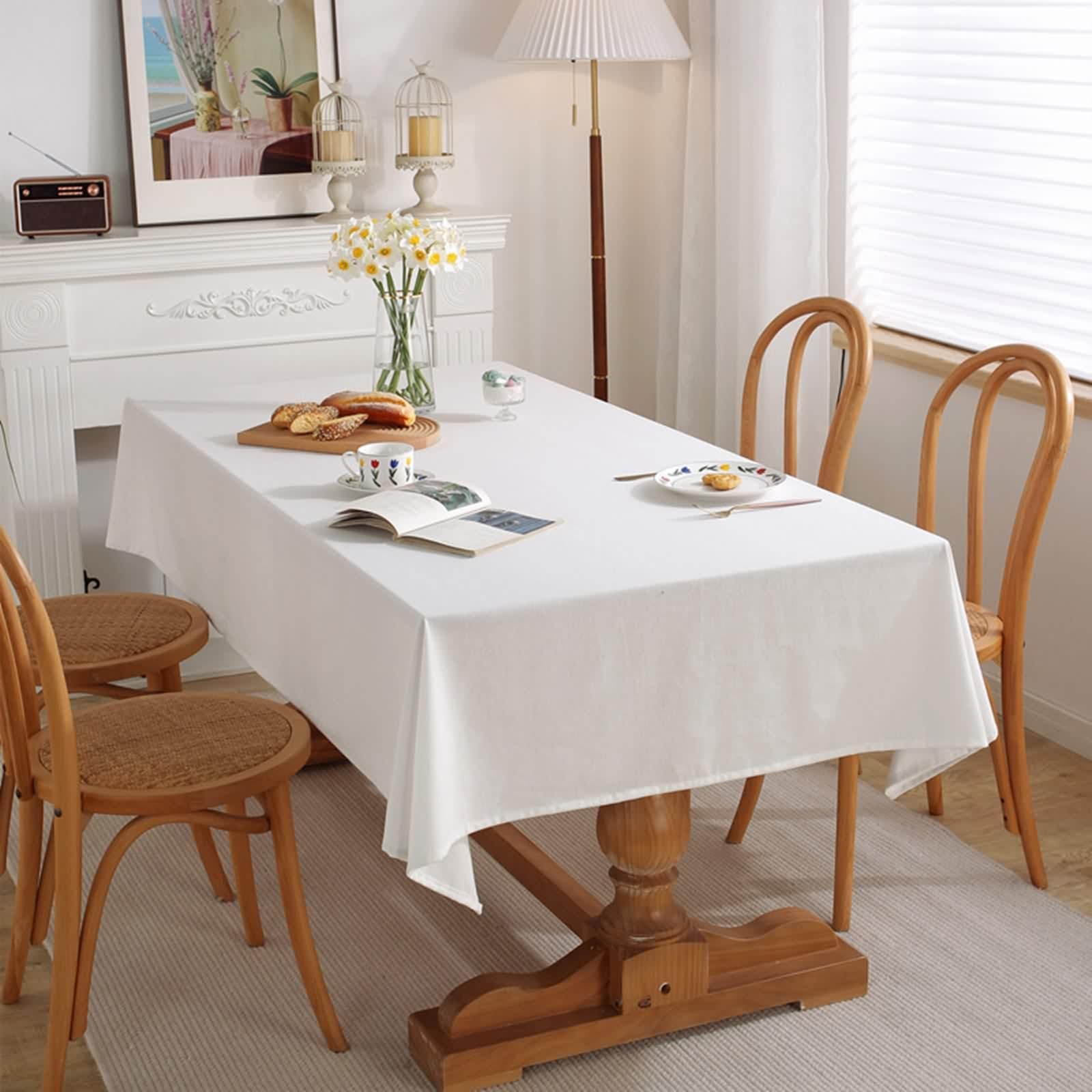 Nappe en coton et lin de qualité supérieure blanche 130 x 300 cm pour réception élégante