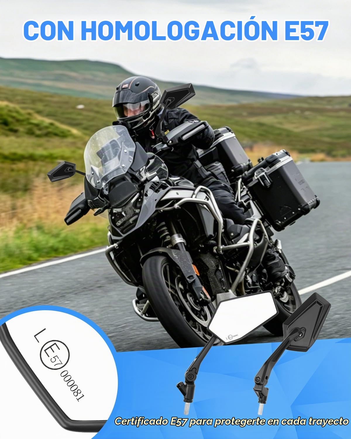 SUPAREE Espejo retrovisor plegable para motocicleta, apto para uso todoterreno, homologado para uso en carretera, con rotación de 360° y soporte de bola integrado de 1 pulgada para scooters y quads.