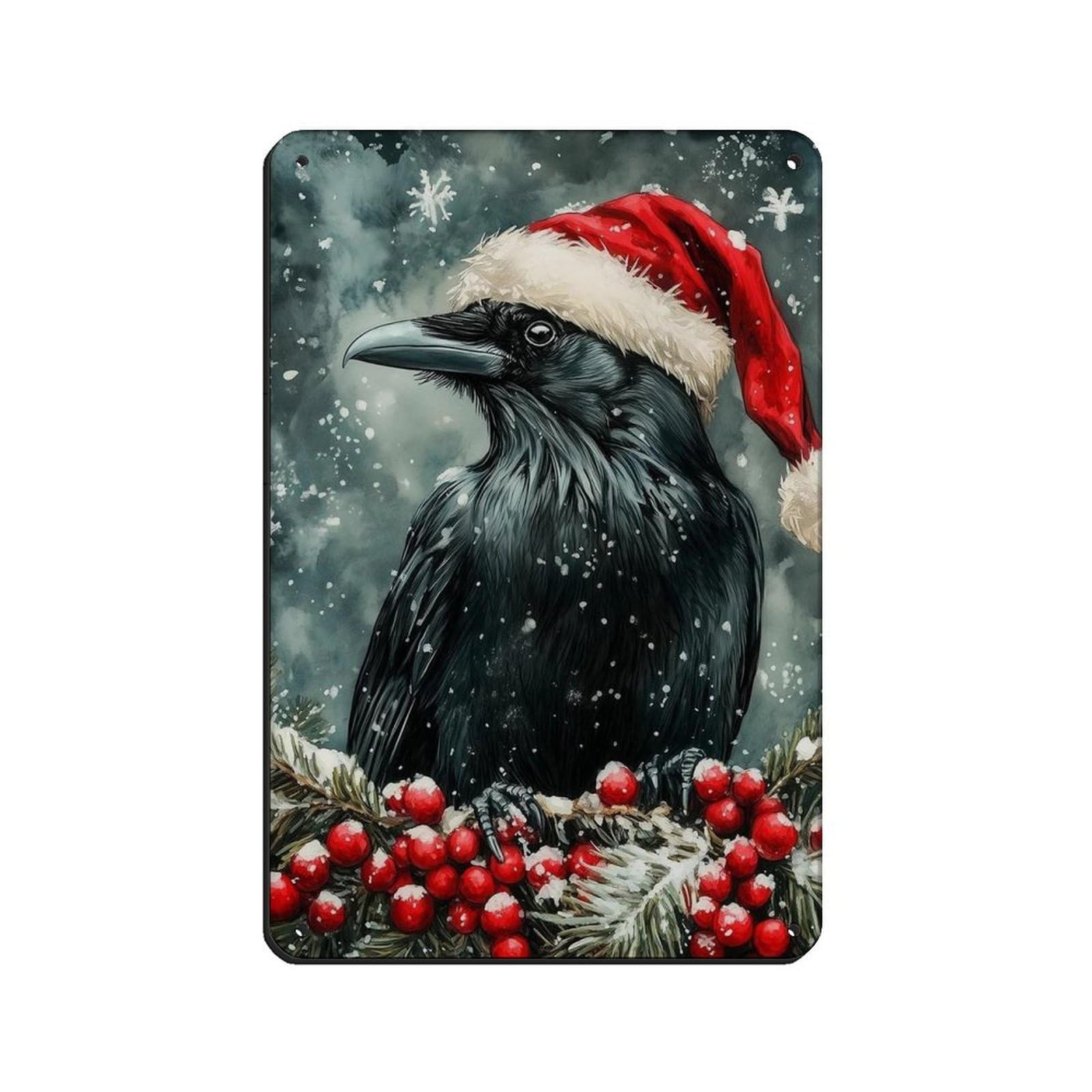 Santa Raven Art, Gothic Crow Retro Poster Metal Tin Sign Chic Art Retro Iron Painting Bar People Cave Cafe Family Garage Poster Wall Decoration 8x12inch(20x30cm)