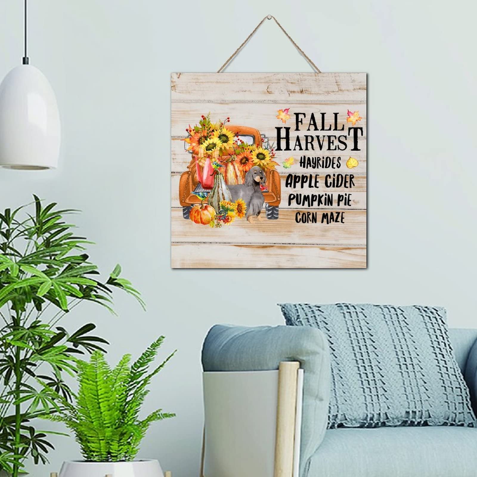 Récolte d'automne et suspension murale bois décoration chalet citrouille colorée 30,5 cm