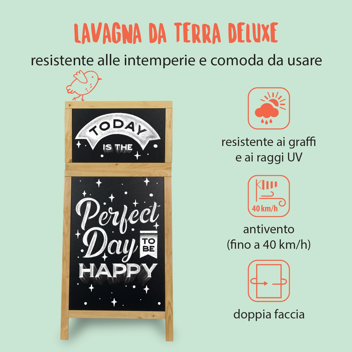 SECURIT - Lavagna Da Terra Con Top Rimovibile Deluxe - Per Pennarelli A Gesso Liquido - Per Caffè, Ristoranti, Bar, Negozi - 55x120 cm - Colore Naturale