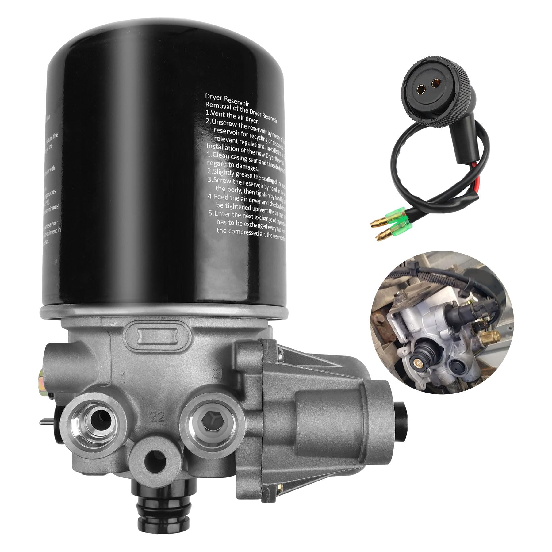 Car Air Clean Dryers R955205, Compatible with Meritor-Wabco System Saver 1200 Wabco SS1200 Volvo Kenworth Peterbilt 379 Cascadia Other RV Bus Trucks 12V Interior Cab Fresh Air Filter for Peterbilt